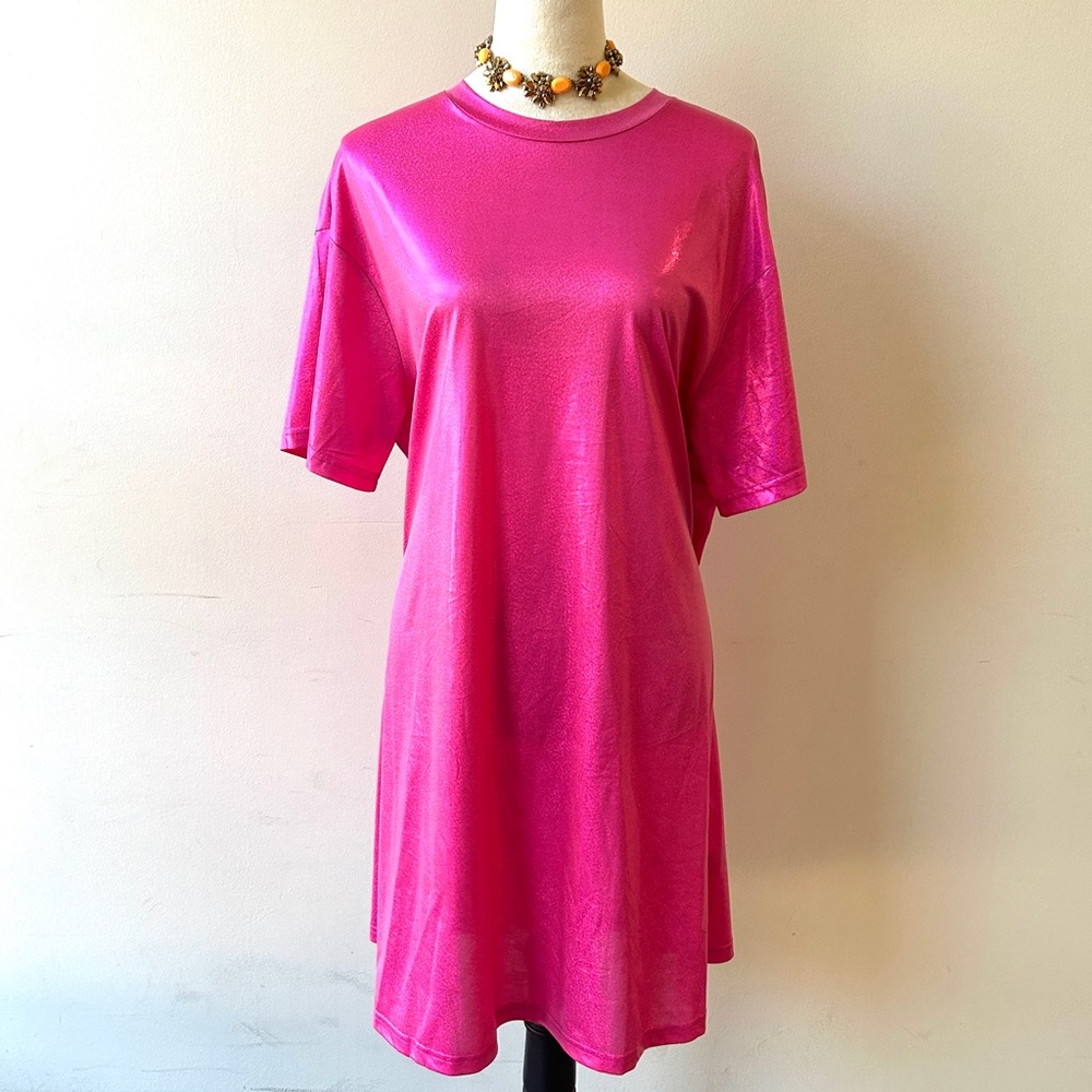 Neon Shimmer Pink T-Shirt Dress Shein Curve